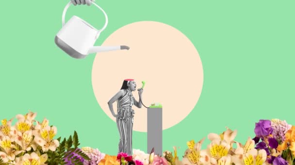 Lavagem Cerebral Rapariga Falar Telefone Colagem Arte Contemporânea Ideias Imaginação — Vídeo de Stock