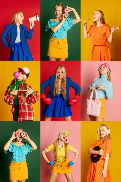 Aktiver Und Glücklicher Lebensstil Der Jugend Collage Mit Porträts Von — Stockfoto