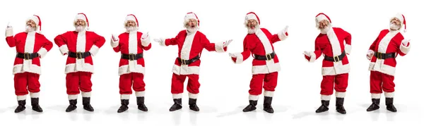 Kollázs Teljes Hosszúságú Portrék Santa Clause Kifejező Pozitív Érzelmek Fehér — Stock Fotó