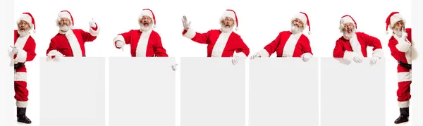 Beyaz Arka Planda Farklı Duyguları Ifade Eden Duygusal Noel Baba — Stok fotoğraf