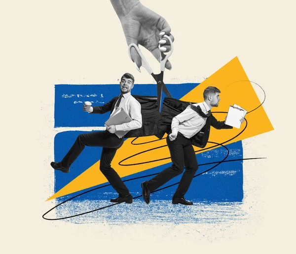 Colagem Arte Contemporânea Design Conceitual Com Dois Homens Correndo Lados — Fotografia de Stock