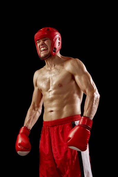 Šampión Studio Záběr Muže Kickboxer Mma Bojovník Pohybu Akce Izolované — Stock fotografie
