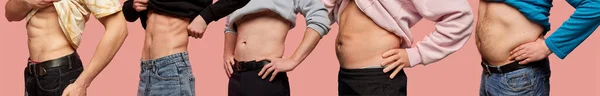 날씬하고 남자들의 복부를 이미지를 콜라주 일부를 다이어트 스포츠 양성의 — 스톡 사진