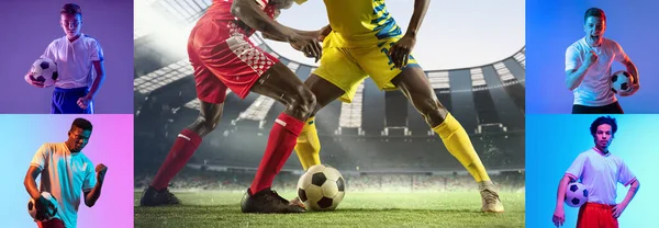 Attack Collage Soccer Football Players Motion Action Stadium Football Match — Stockfoto