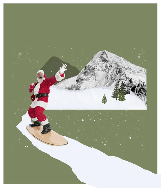 Collage Art Contemporain Design Créatif Joyeux Père Noël Glissant Bord — Photo