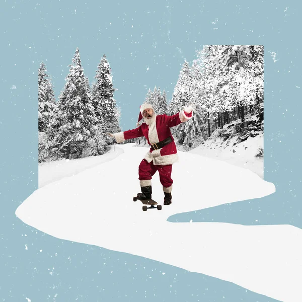 Колаж Сучасного Мистецтва Творчий Дизайн Старший Чоловік Санта Клаус Стоїть — стокове фото