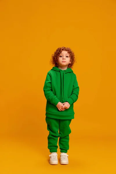 Portrait Cute Little Girl Child Curly Red Hair Posing Green — Stock Photo, Image