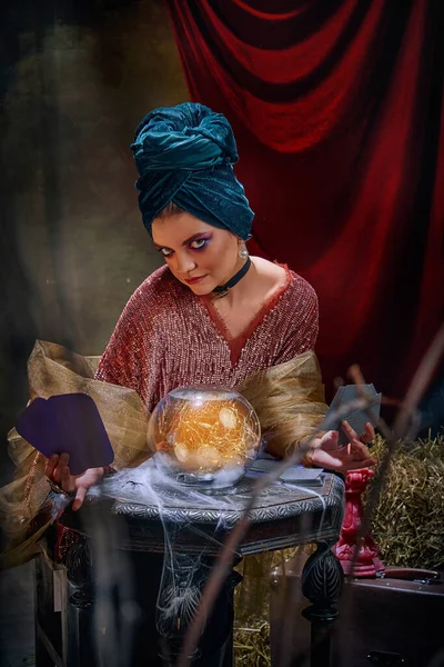 Mysticism Portrait Beautiful Mysterious Female Soothsayer Molfarka Guesses Predicts Fate — Stock Photo, Image