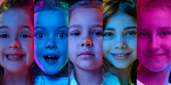 Barnens Känslor Uppsättning Porträtt Söta Barn Charmiga Små Flickor Isolerade — Stockfoto