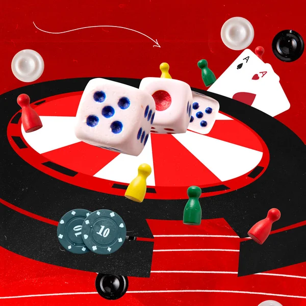 Collage Arte Contemporáneo Diseño Creativo Atributos Del Casino Sobre Fondo —  Fotos de Stock