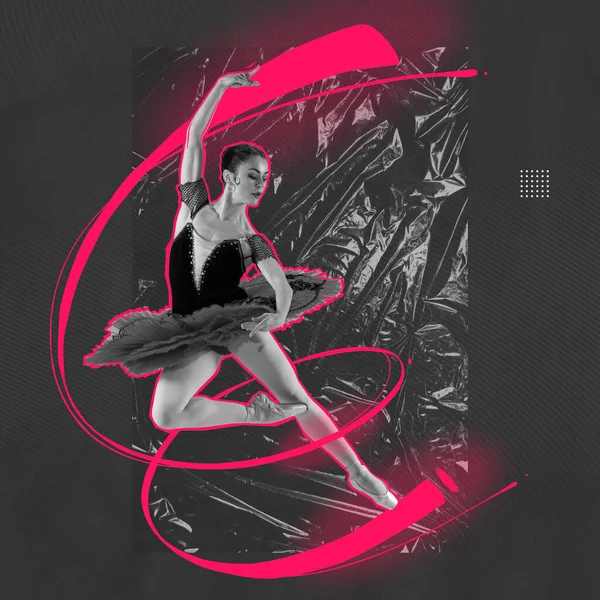 Twórczy Plakat Portretem Pełnej Wdzięku Tancerki Baletowej Stroju Scenicznym Ruchu — Zdjęcie stockowe