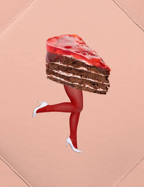 Çağdaş Sanat Kolajı Kırmızı Taytlı Kadın Bacakları Pastel Kırmızısı Arka — Stok fotoğraf