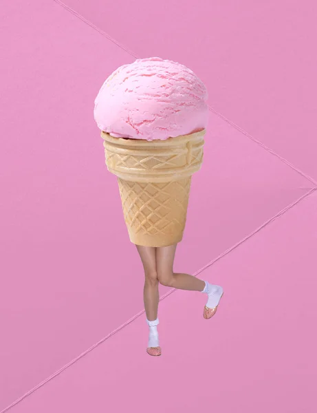 Contemporary Art Collage Creative Design Female Legs Berry Ice Cream — Stock Photo, Image