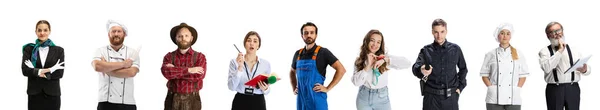 Set Different People Different Professions Standing White Background Stewardess Architect — Stock Photo, Image