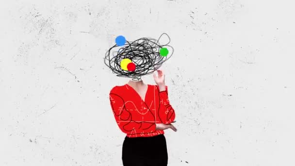 Nowoczesny Design Współczesny Kolaż Artystyczny Chaos Głowie Kobiet Huragan Myśli — Wideo stockowe
