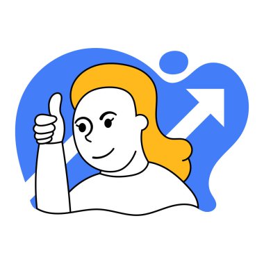 Vektör çizimi. Sanat tasarımı. Çalışanlar olumlu bir jest ve başarılı bir şirket büyümesi gösteriyor. Finansal ok yukarı doğru gidiyor. İş kavramı, analitik, strateji, yenilikçi iş yaklaşımı