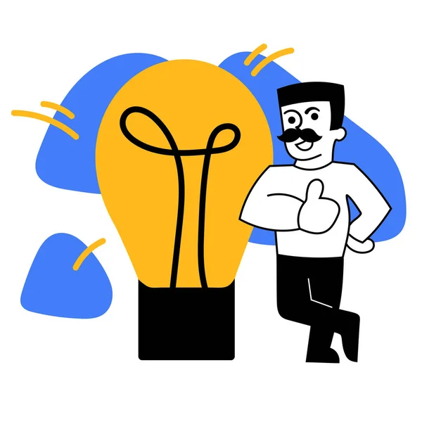 Delightful Employee Standing Light Bulb Symbolize Inspiration New Business Ideas — Stock Vector