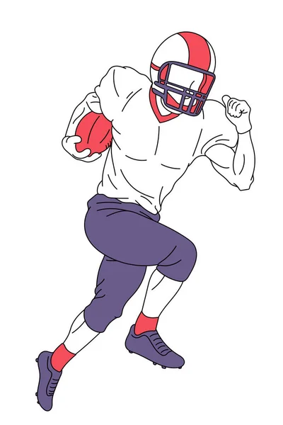 Ilustracja Wektora Białym Tle Amerykański Piłkarz Trzymający Piłkę Biegający Zmotywowany — Wektor stockowy