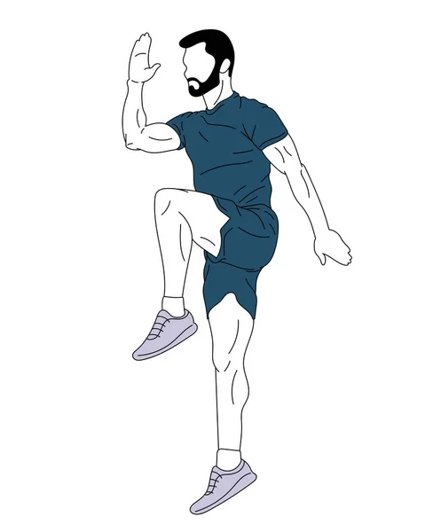Silhouette Homme Sportif Entraînant Échauffement Avant Courir Sur Fond Blanc — Image vectorielle