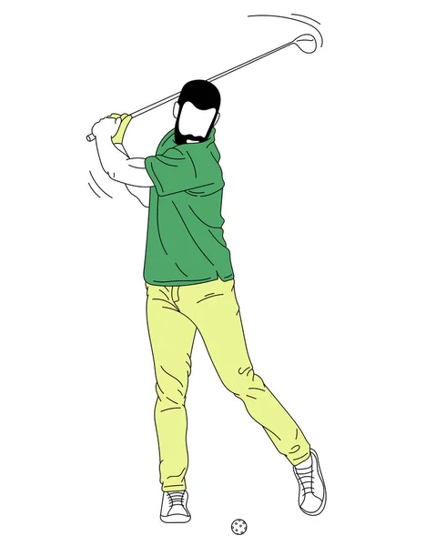 ベクトルイラスト 白い背景の上でゴルフをしている男 ボールを打つ アクティブゲーム スポーツ 行動と運動 ライフスタイル ゲームの概念 — ストックベクタ