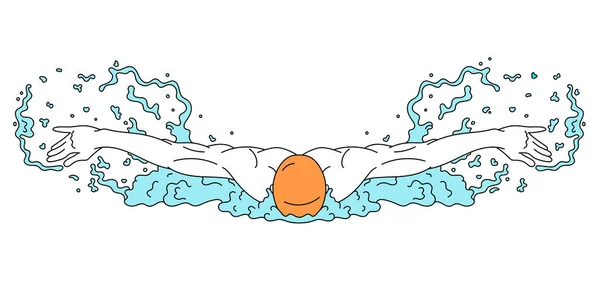 ベクトルイラスト 白い背景の上を泳いでいるスポーツ選手 蝶の技術 スポーツ 行動と運動 ライフスタイル ゲームの概念 — ストックベクタ
