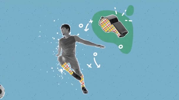 Hentikan Gerak Animasi Anak Muda Pemain Sepak Bola Profesional Beraksi — Stok Video