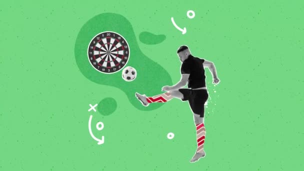 Zatrzymaj Ruch Animacja Profesjonalny Piłkarz Męski Kopanie Piłkę Cel Zielonym — Wideo stockowe
