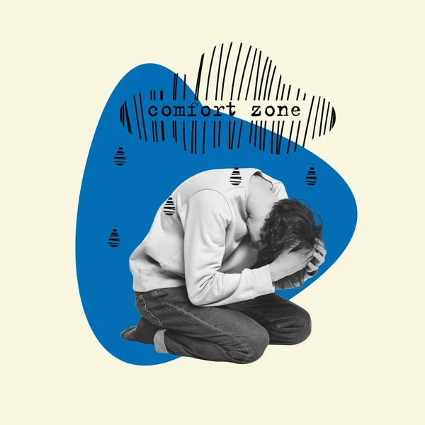 Коллаж Современного Искусства Концептуальный Дизайн Мальчик Страдает Эмоционального Стресса Депрессии — стоковое фото