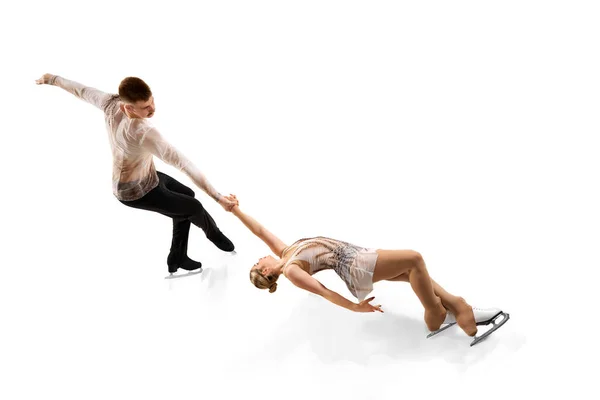 Death Spiral Portrait Young Man Woman Figure Skating Athletes Performing — Stock Photo, Image