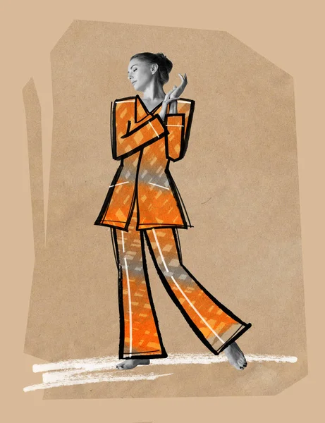 Kolaż Sztuki Współczesnej Kreatywny Design Rysunkami Szkice Stylowa Kobieta Modnym — Zdjęcie stockowe
