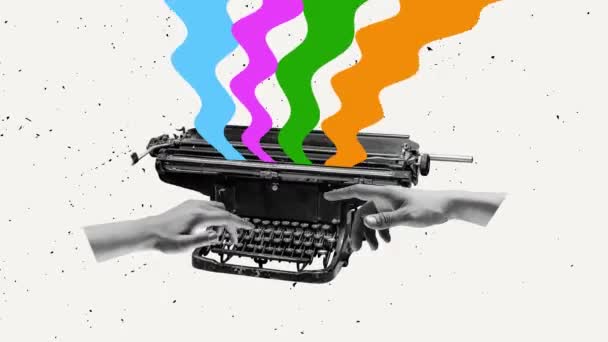 Alto Movimiento Animación Proceso Creativo Mecanografía Femenina Máquina Escribir Retro — Vídeo de stock