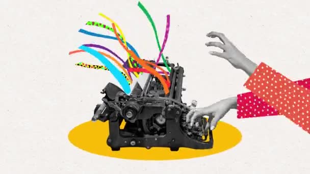 Остановите Движение Анимацию Женская Рука Печатающая Ретро Пишущей Машинке Изолирована — стоковое видео
