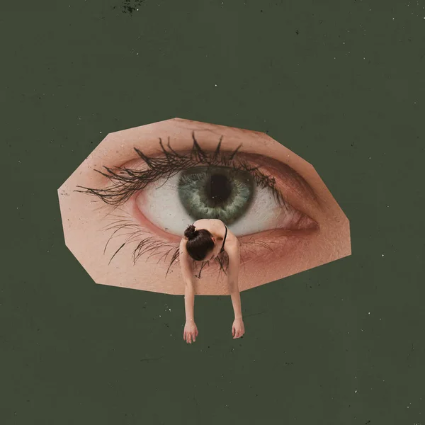Contemporary Art Conceptual Image Young Woman Lying Female Eye Mental — Stock Photo, Image