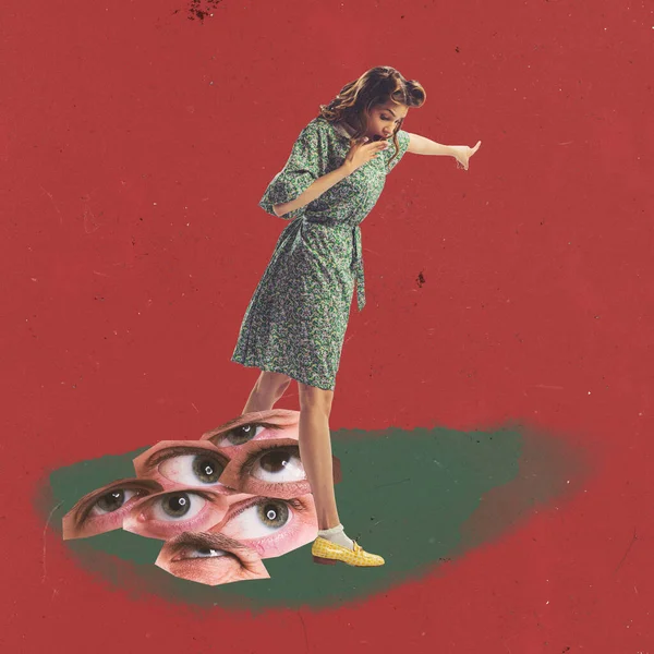 Contemporary Art Collage Conceptual Image Young Beautiful Woman Many Eyes — Stock Photo, Image