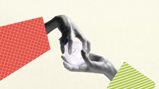 Остановите Движение Анимацию Ручной Дизайн Руки Женщины Держат Лампочку Символизирующую — стоковое видео