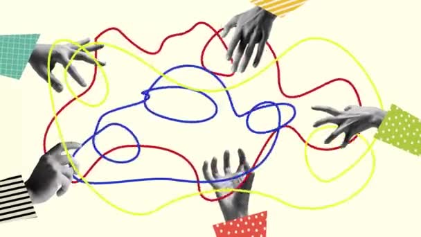 Pare Movimento Animação Mãos Humanas Conectando Com Fio Sobre Fundo — Vídeo de Stock