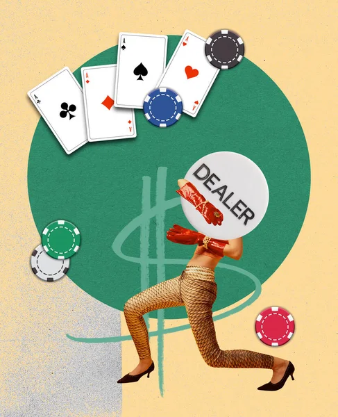 Collage Arte Contemporáneo Diseño Creativo Juegos Cartas Juego Poker Apuestas —  Fotos de Stock