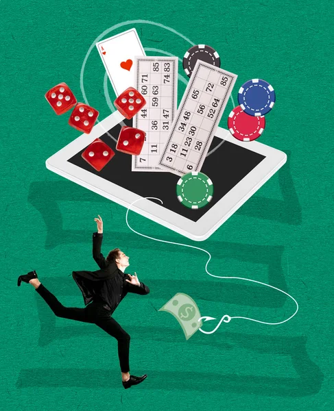 Collage Arte Contemporáneo Diseño Creativo Juegos Línea Casino Apuestas Joven — Foto de Stock