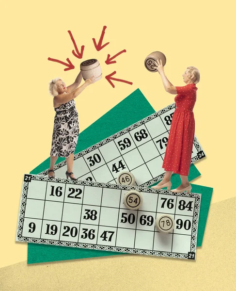 Collage Arte Contemporáneo Diseño Creativo Señoras Mayores Mujeres Jugando Lotería — Foto de Stock