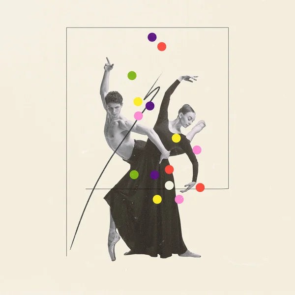 Collage Artistico Creativo Prestazioni Classiche Uomo Donna Ballerini Che Ballano — Foto Stock