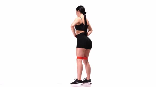 Complexe Oefeningen Benen Billen Jonge Sportieve Meisjestraining Met Fitness Elastische — Stockvideo