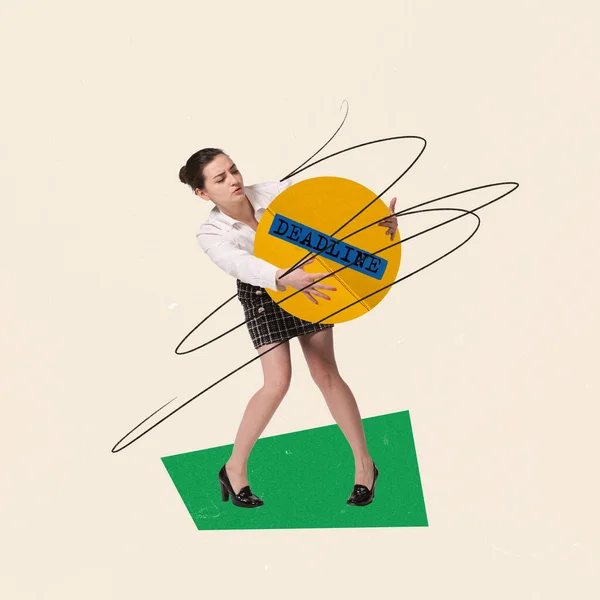 Contemporary Art Collage Creative Design Young Ambitious Woman Employee Carrying — Fotografie, imagine de stoc