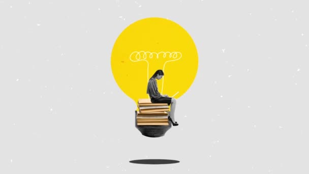 Stop Motion Animation Woman Sitting Light Bulb Idea Innovation Creativity — Stock video