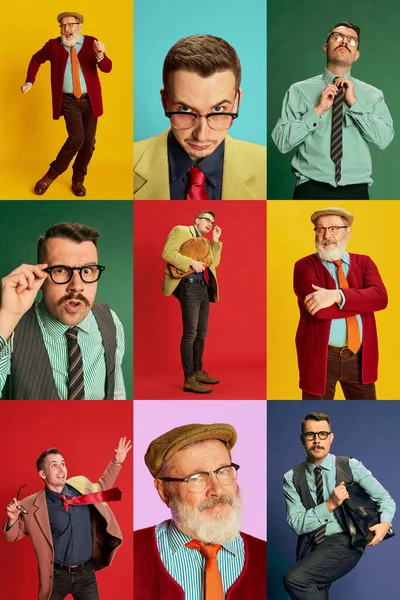 Коллаж Стильные Мужчины Сотрудники Рабочие Деловые Люди Костюме Позирующие Разноцветном — стоковое фото
