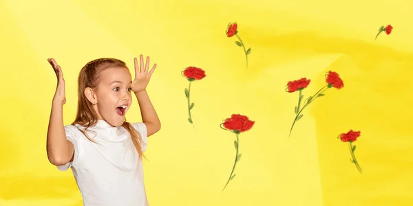 Creative Colorful Design Modern Art Collage Emotive Happy Little Girl — Stock Photo, Image