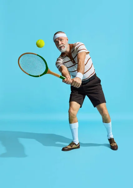 Active Game Portrait Handsome Senior Man Special Uniformt Playing Tennis —  Fotos de Stock