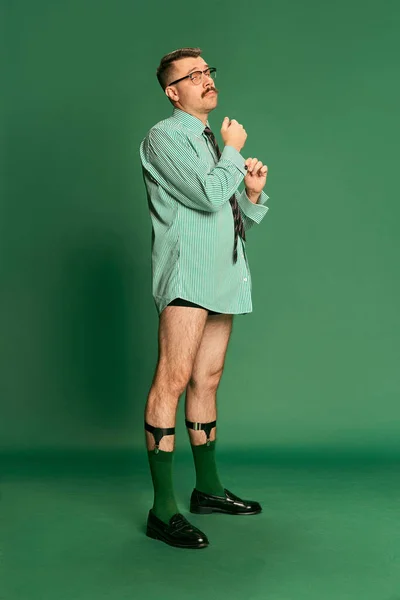 Portrait Handsome Man Businessman Shirt Pants Dressing Work Posing Green — Stock Photo, Image
