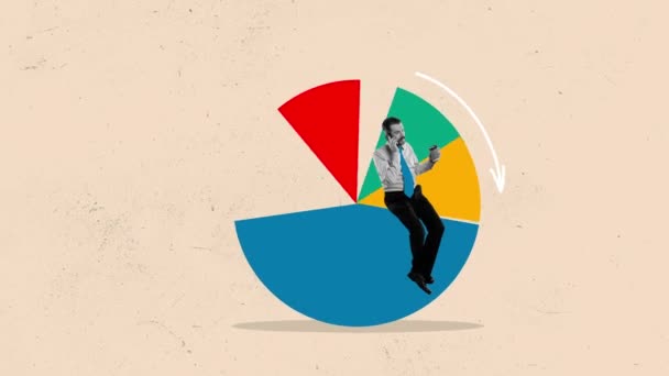 Stop Motion Animation Concept Business Marketing Business Man Sitting Huge — Vídeo de Stock