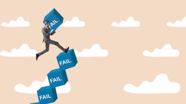 Stop Motion Animation Usuccessful Career Concept Improve Failure Build Stair — Vídeo de Stock
