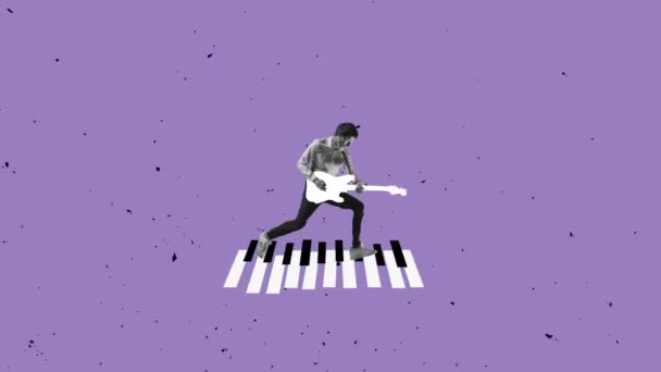 Stop Motion Animation Improvisation Young Man Palying Hand Drawn Guitar — Vídeo de stock